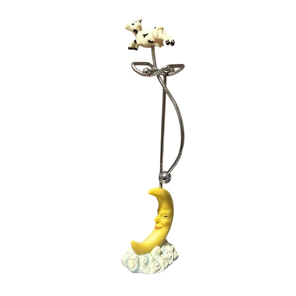 Vintage Kinetic Motion Balancing Toy Cow Jumped Over The Moon Celestial Desk Art